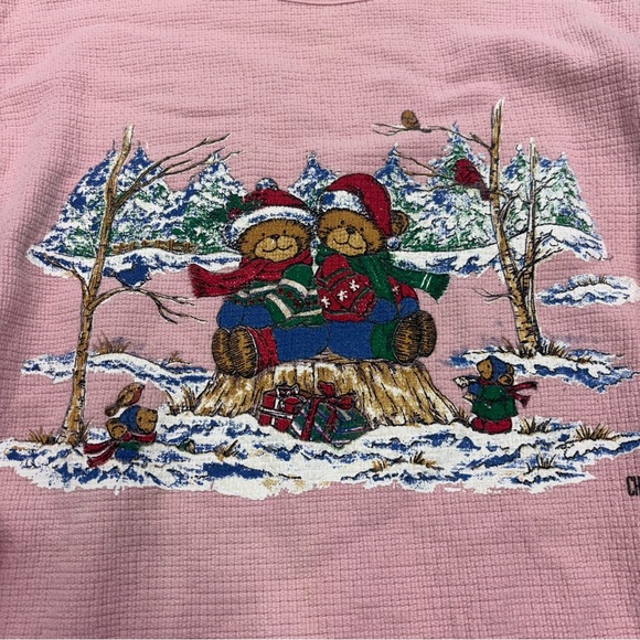 Chic Vintage Christmas Bear Womens Medium Pink Ugly Christmas Sweater 80s 90s - Picture 2 of 9